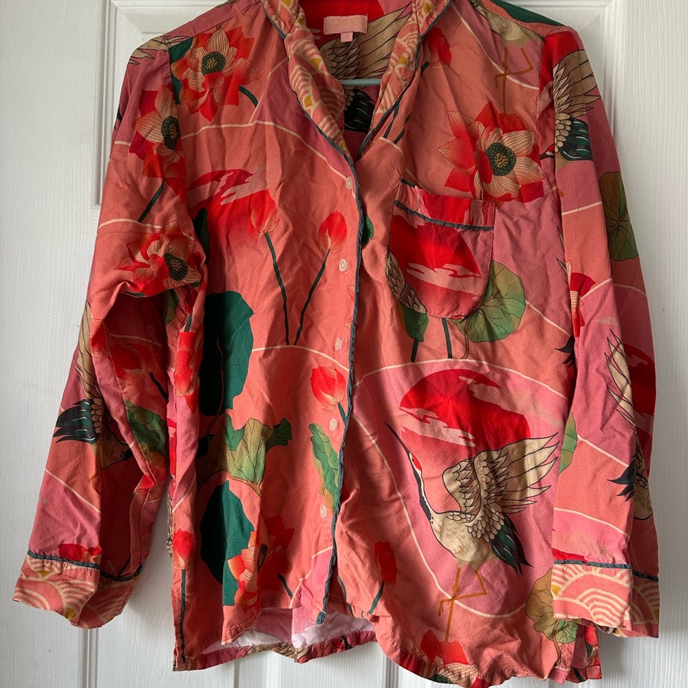 Powder UK Crane Print Modal Pajama Top Size S